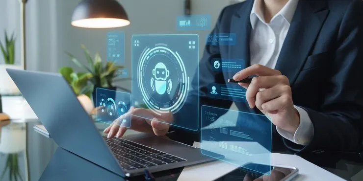 Asistente de IA + CRM 2 imgi 78 ai chat technology businessman use smartphone with virtual screen ai chatbot communicate 1126722 1